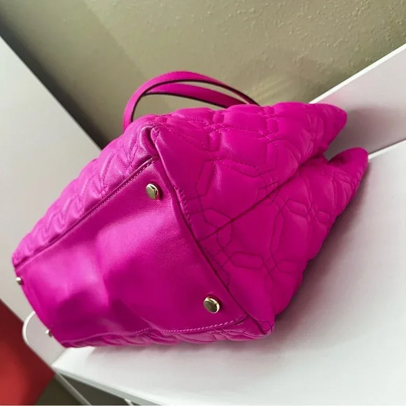 KATE SPADE Hot Pink Maryanne Quilted Leather Turnlock Chain Tote Shoulder Bag - Picture 9 of 11